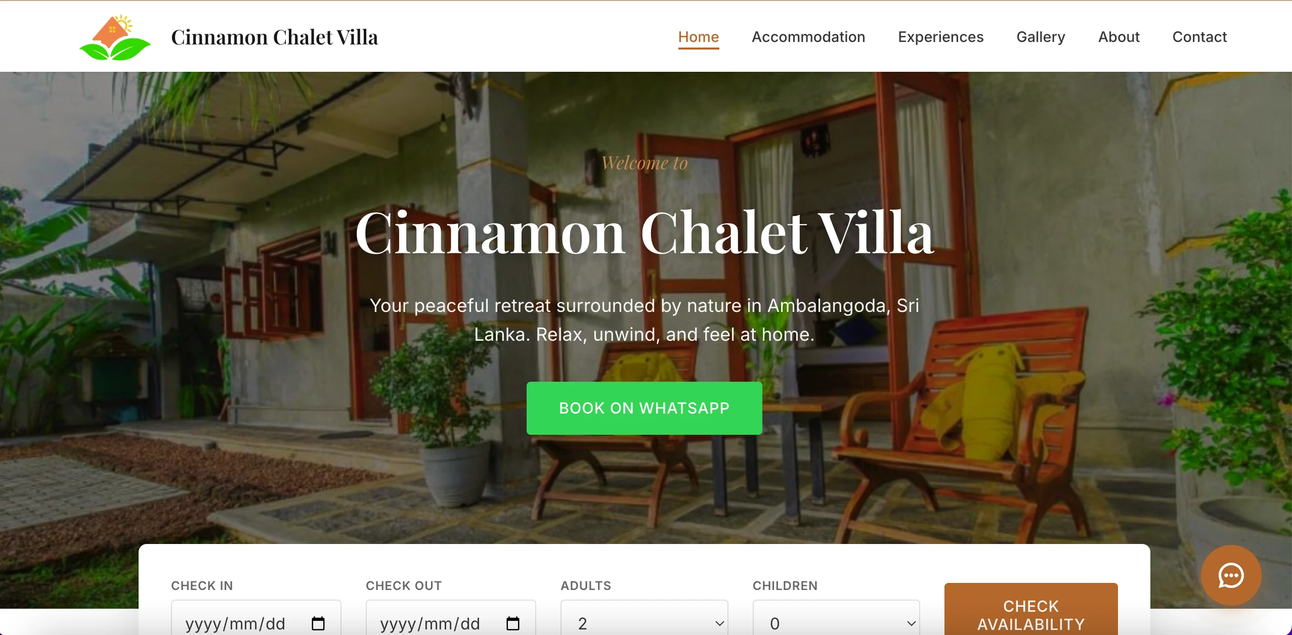 Cinnamon Chalet Villa website Sri Lanka